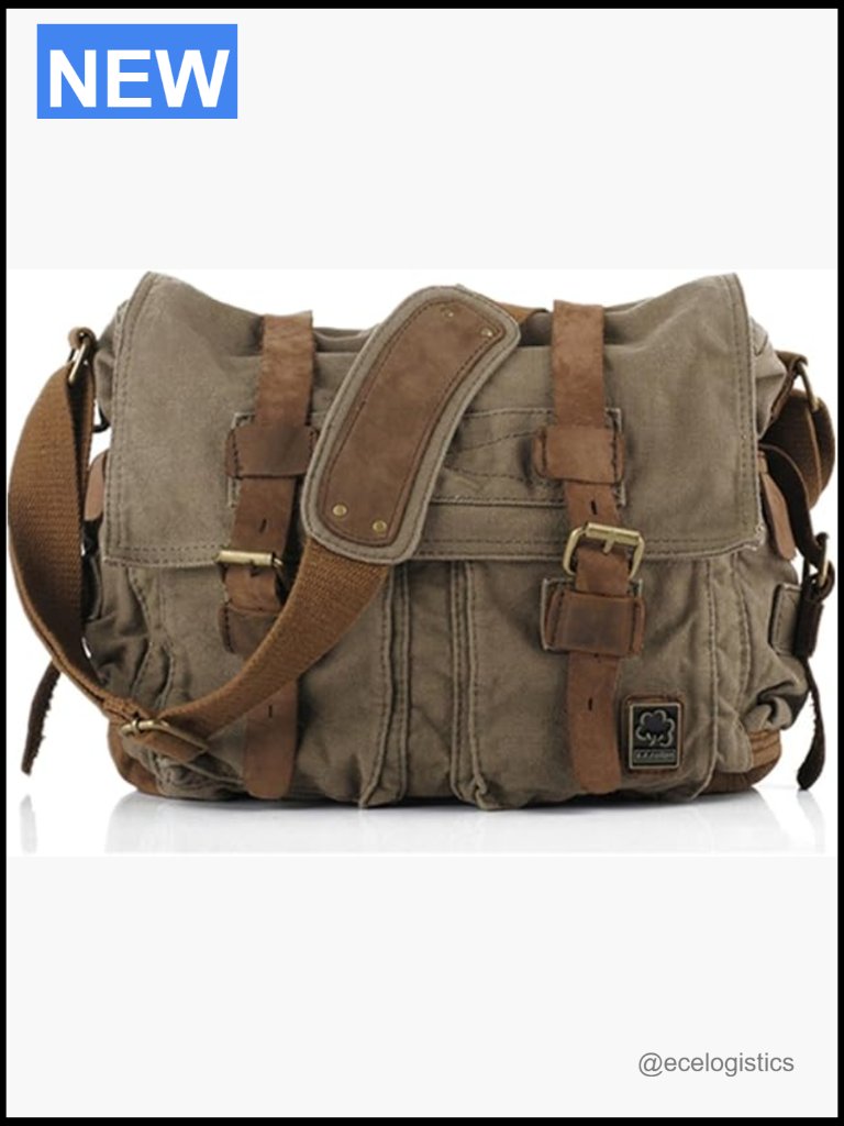 Vintage Military Canvas Leather Laptop Messenger Bag 17 Inch